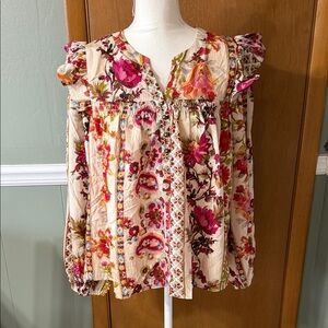 Oddi Floral Ruffle Sleeve Women's Blouse Size M